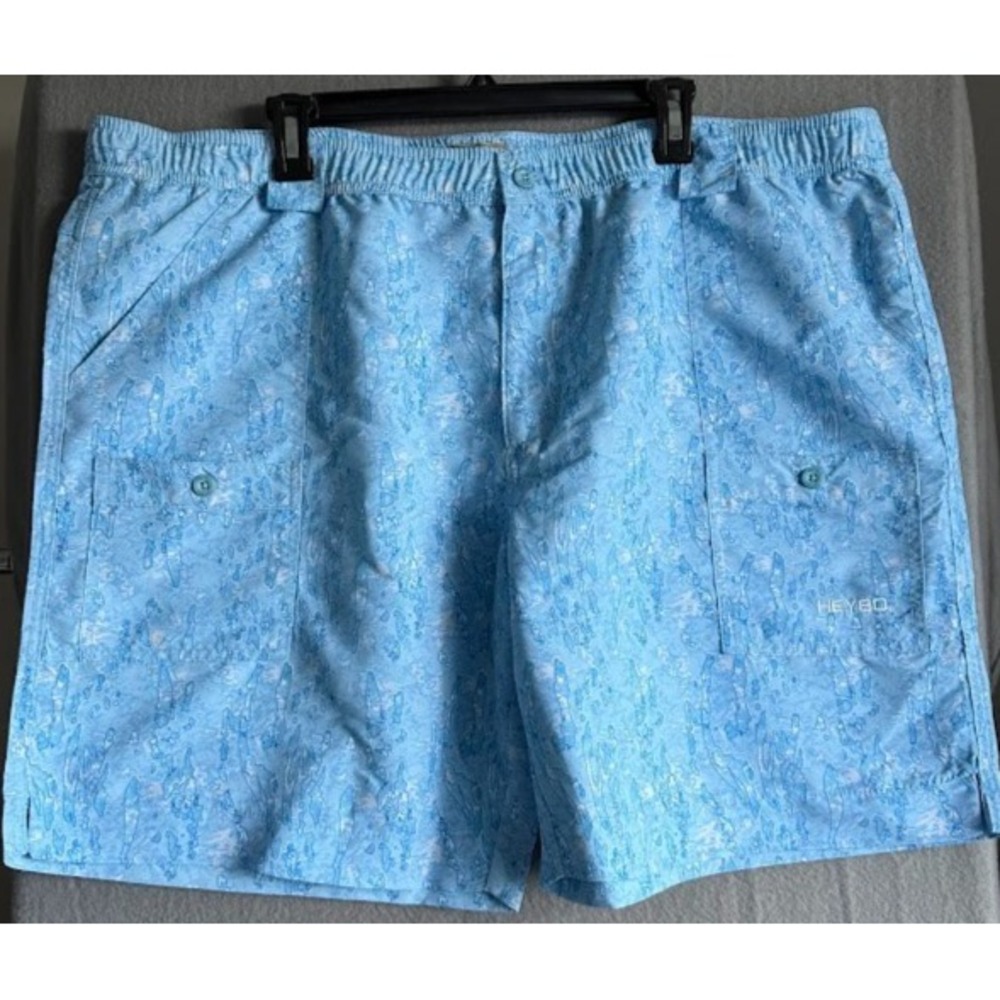 HEYBO Outdoors Shorts Men 3XL Blue Pockets Elastic Waist Fishing Lightweight